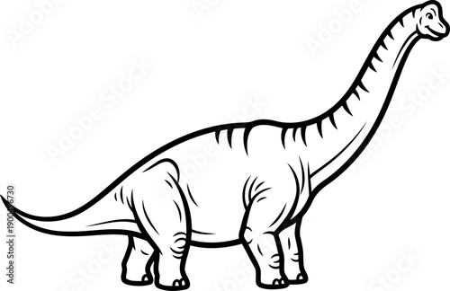 Tall brachiosaurus sauropod dinosaur standing black and white outline