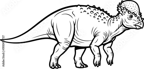 Sturdy pachycephalosaurus walking illustration with bony skull protection