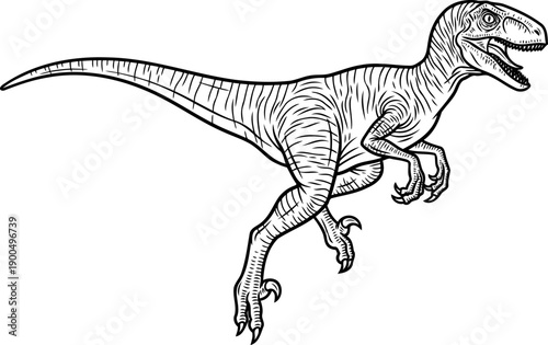 Swift velociraptor dinosaur running with sickle claws extended