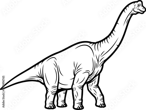 Towering brachiosaurus sauropod walking line art