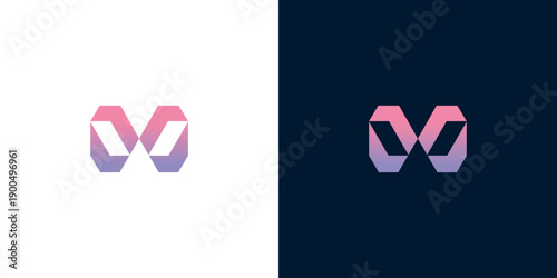 Modern abstract W letter logo design with a folded ribbon effect, featuring a smooth gradient color palette suitable for technology and creative branding. Versatile graphic element