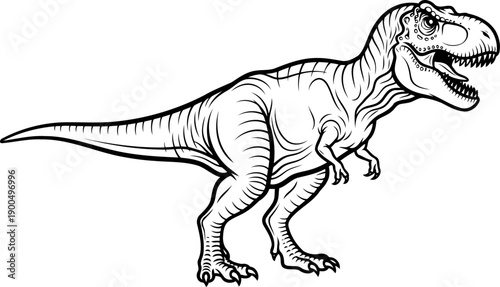 Tyrannosaurus rex predator dinosaur side profile line art