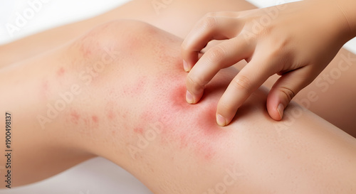 Wallpaper Mural Person Scratching Red Rash on Knee with Fingers  Torontodigital.ca