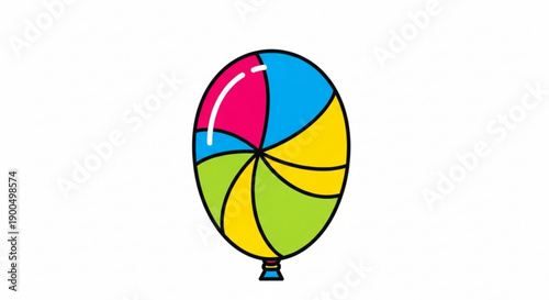 Vibrant colorful beach ball with pink blue yellow and green sections on white background for recreational fun and play
