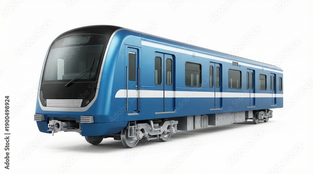 Fototapeta premium A blue train with white stripes on a plain background