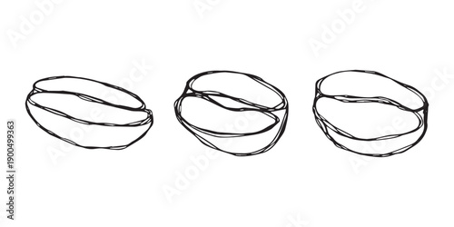 Set of hand drawn fresh roasted coffee bean Arabica robusta seed doodle Single element for design print packaging label decor