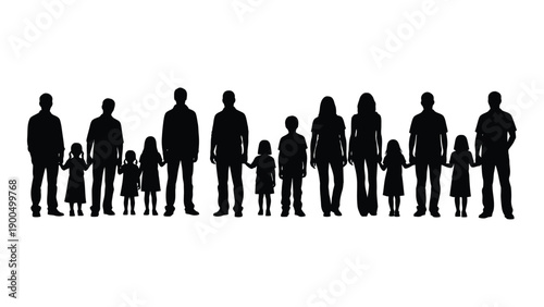 A diverse group of people standing together in a line, showcasing unity and variety. Vector