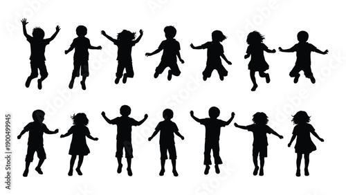 Silhouettes of people dancing and celebrating in various poses Vector