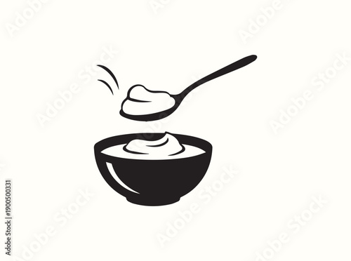 Kitchen Spoon Scooping Yogurt Silhouette
