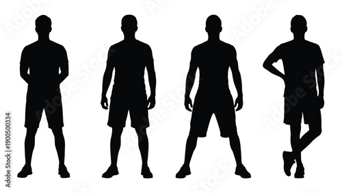 Four silhouettes of basketball players in various dynamic poses. Vector