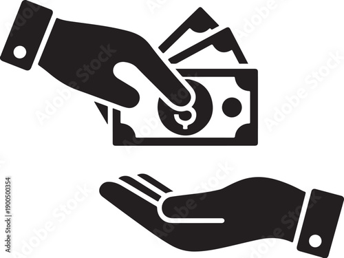 Black and white of hand putting coin into another hand money