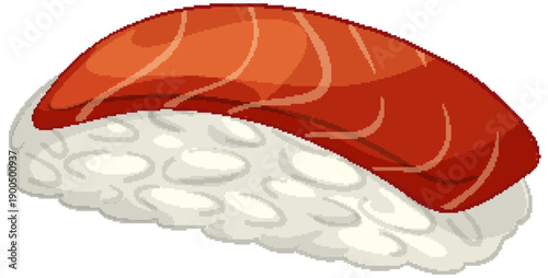 Fresh Salmon Nigiri Sushi Vector Illustration on White Background