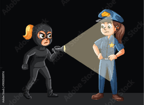 Female Robber Confronts Police Officer With Flashlight at Night