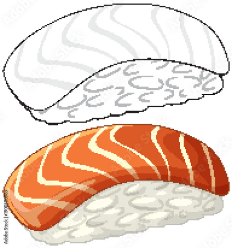 Vector Illustration of Salmon Nigiri Sushi and White Fish Nigiri