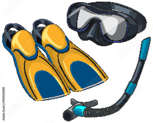 Vector Illustration of Snorkeling Gear with Mask Fins and Snorkel