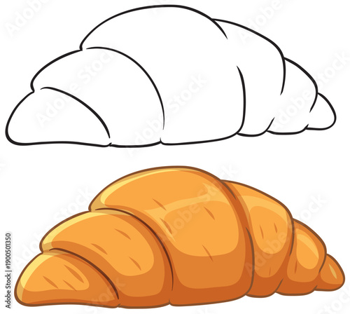 Fresh Baked Croissant Vector Illustration in Colored and Line Art Styles