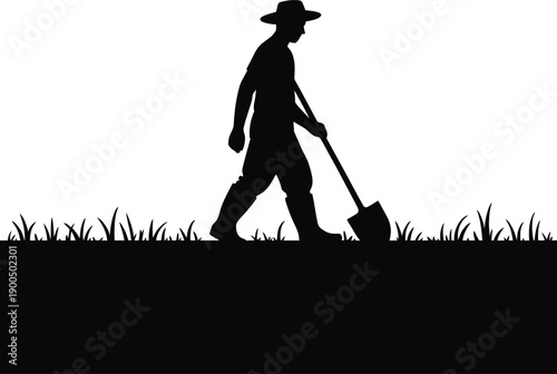 Farmer Digging Soil Silhouette Graphic