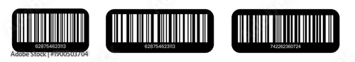 Vector fake long barcode illustration with transparent background, featuring white vertical bars and numeric codes on black labels for retail mockup, scanning, and commerce design.