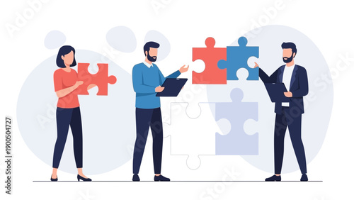 Teamwork and Collaboration: People Connecting Puzzle Pieces for Business Solution