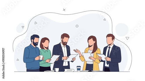 Diverse business team collaborating on project, discussing ideas and planning strategy