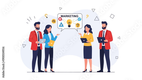 Team Brainstorming Marketing Strategy Ideas with Lightbulb Icon