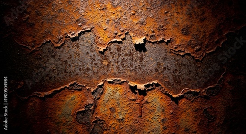 Rustic metal surface with cracked texture, viewed from directly above, showcasing aged, weathered appearance.