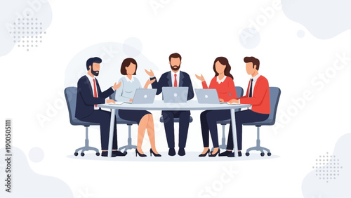 Diverse Business Team Meeting Around Table with Laptops, Collaboration Concept