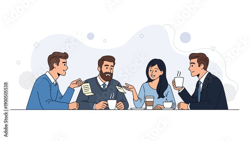 Diverse business team meeting, discussing ideas over coffee, collaboration concept