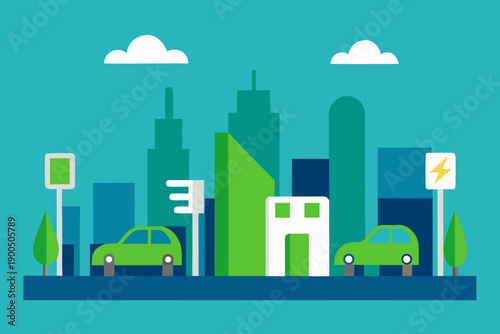 Electric Energy Future Eco City Vector Illustration
