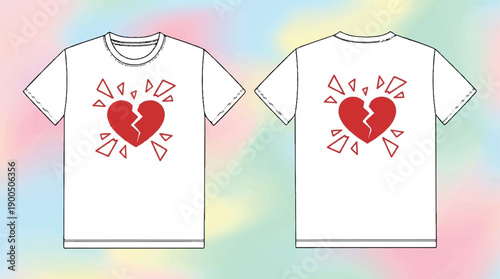 Shattered Red Heart Symbol on Broken Glass Shards Vector Illustration