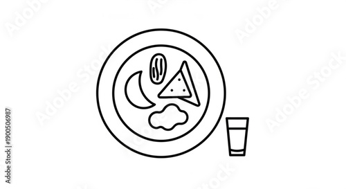 Food plate with sandwich cookie and drink on table setting