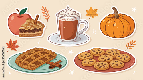 Cozy autumn treats collection featuring pumpkin spice and apple pie