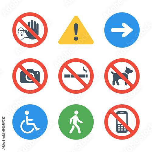 Simple Flat Style Set of Prohibition Sign Icon Collection