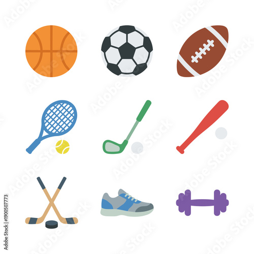 Flat Style Sport Equipment Set Illustration for Game and Activity