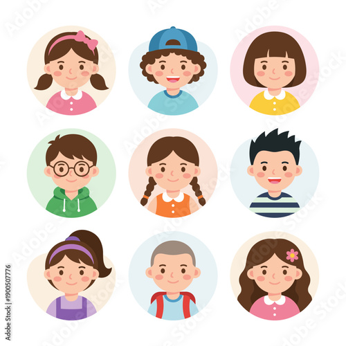 Cute Handdrawn Variety School Child Avatar Set Illustration