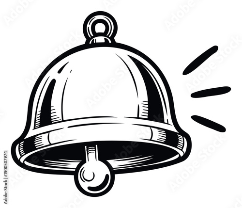 Classic monochrome ringing bell graphic for announcements and alerts, perfect for communication themed projects and traditional notification symbolism