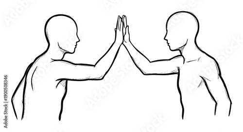 Two abstract human figures perform a highfive gesture representing successful teamwork and positive partnership perfect for business concepts or motivational content