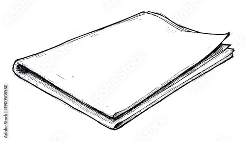 A black and white ink sketch of a newspaper or document stack, perfect for illustrating news, information, or learning concepts in print or digital media projects.