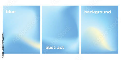 Set of soft light blue and pale yellow abstract gradient backgrounds with minimalist fluid shapes and airy feel