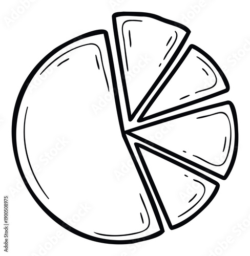 Hand drawn black and white pie chart illustrating data distribution for business presentations, educational materials, and informational graphics.