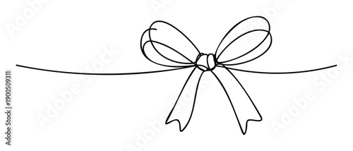 Elegant continuous line drawing of a festive ribbon bow for gift wrapping, event decoration, or minimalist greeting designs suitable for various celebrations and holiday seasons