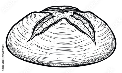 Hand drawn sketch of a fresh artisan bread loaf perfect for baking themed culinary blogs, restaurant menu graphics, and healthy eating recipe book designs