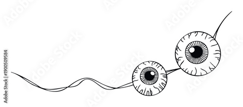 Grotesque floating eyeballs with connecting optic nerves, ideal for spooky Halloween party decorations, eerie event invitations, or mysterious biological and medical educational content.