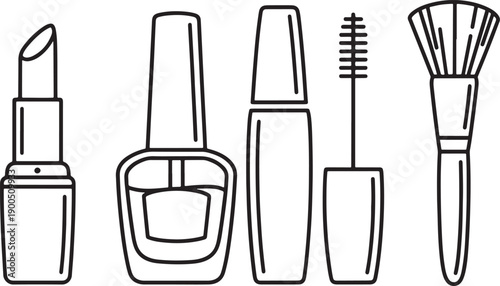 Makeup Cosmetics Outline Icon Set Lipstick Nail Polish Mascara Brush