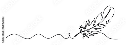 A continuous line drawing of an elegant feather with a flowing wave creating a simple minimalist graphic suitable for various creative projects and design concepts