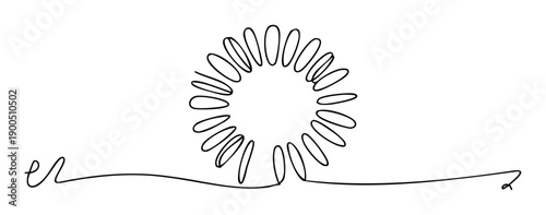 Minimalist continuous line drawing depicting an abstract flowerlike motif emerging from a flowing line, perfect for modern branding, elegant web graphics, or engaging educational content