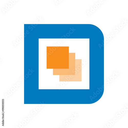 Modern letter D logo with a central core and upward arrow, inspired by a computer brain. Geometric design representing data flow, intelligence, growth, processing, and innovation.