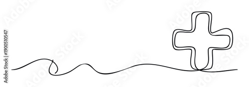 One continuous line forming a modern healthcare symbol like a cross or plus sign, excellent for medical education materials, health campaigns, or digital interfaces.