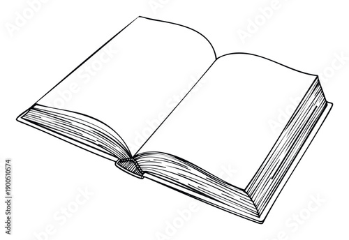 Hand drawn outline sketch of an open book with empty pages perfect for school educational projects or literary themes symbolizing knowledge reading and personal story writing