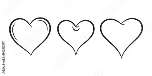 Black and white silhouette hearts design, romantic love symbol art with creative stylish forms